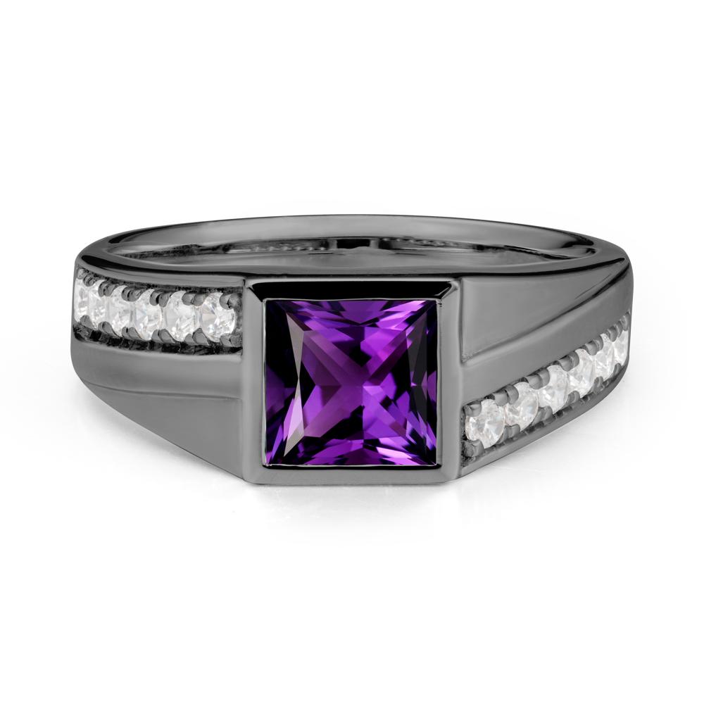 Wide Band Princess Amethyst Ring - LUO Jewelry #metal_black finish sterling silver