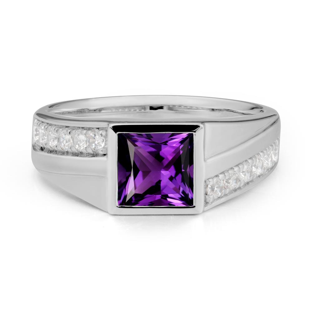 Wide Band Princess Amethyst Ring - LUO Jewelry #metal_platinum