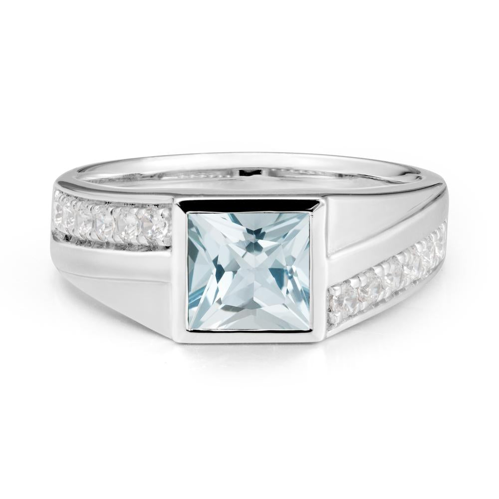 Geometric Men Wide Band Aquamarine Ring - LUO Jewelry #metal_14k white gold