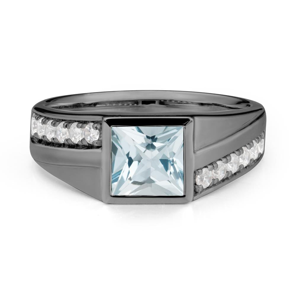 Geometric Men Wide Band Aquamarine Ring - LUO Jewelry #metal_black finish sterling silver