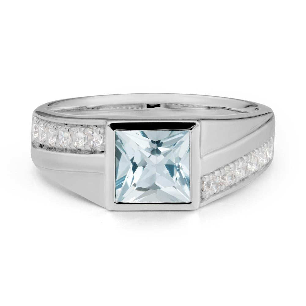Geometric Men Wide Band Aquamarine Ring - LUO Jewelry #metal_platinum