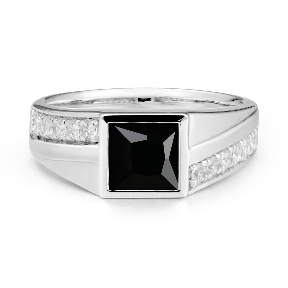 Men’S Square Black Spinel Ring with Pave Accents - LUO Jewelry #metal_14k white gold