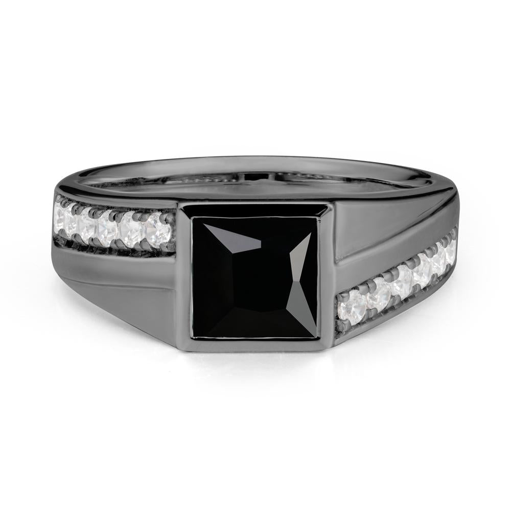 Men’S Square Black Spinel Ring with Pave Accents - LUO Jewelry #metal_black finish sterling silver