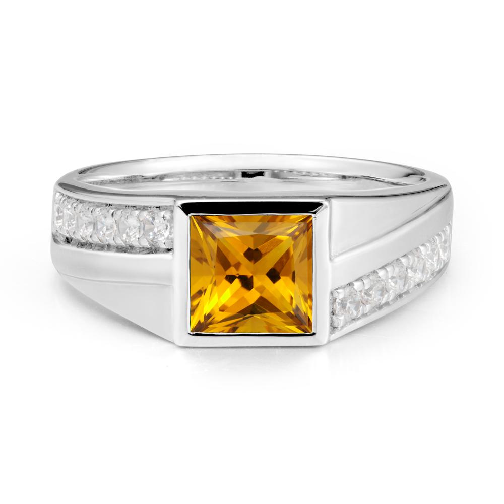 Wide Band Princess Citrine Ring - LUO Jewelry #metal_14k white gold