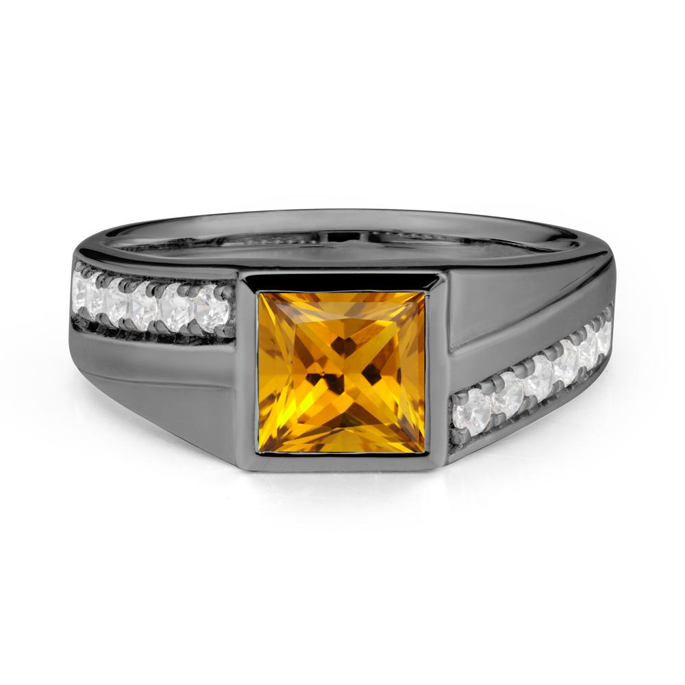 Wide Band Princess Citrine Ring - LUO Jewelry #metal_black finish sterling silver