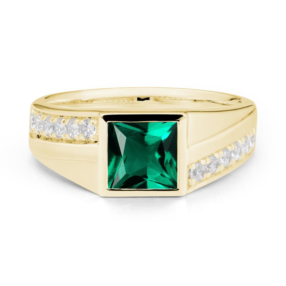 Geometric Men Wide Band Emerald Ring - LUO Jewelry #metal_18k yellow gold