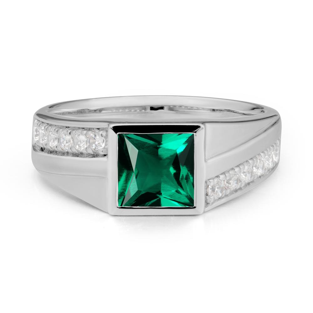 Geometric Men Wide Band Emerald Ring - LUO Jewelry #metal_platinum