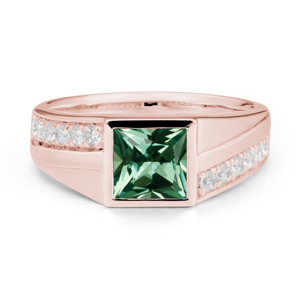 Wide Band Princess Green Sapphire Ring - LUO Jewelry #metal_18k rose gold
