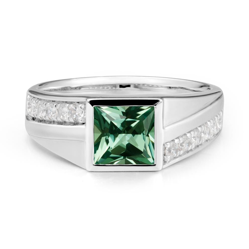 Wide Band Princess Green Sapphire Ring - LUO Jewelry #metal_18k white gold