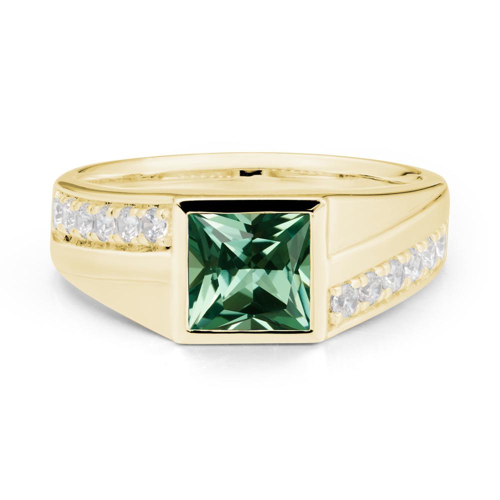 Wide Band Princess Green Sapphire Ring - LUO Jewelry #metal_18k yellow gold