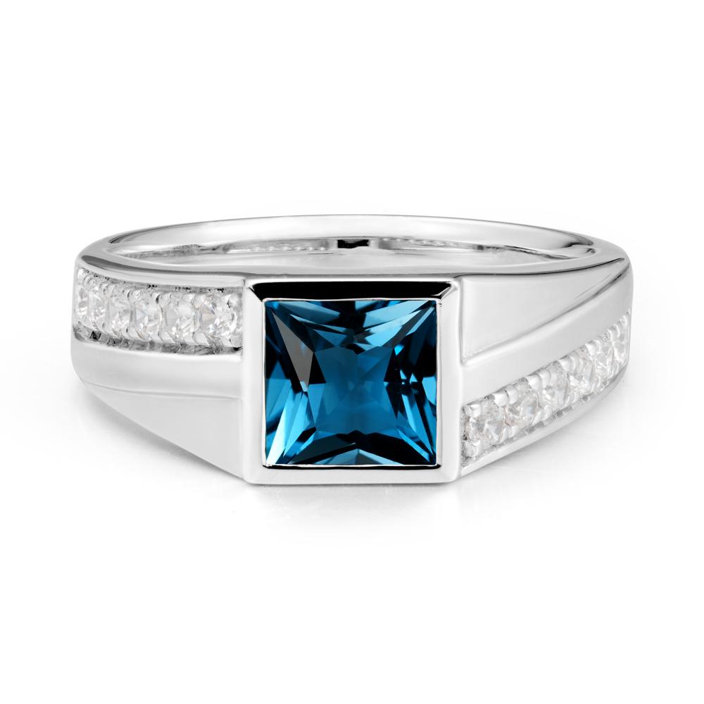 Geometric Men Wide Band London Blue Topaz Ring - LUO Jewelry #metal_18k white gold