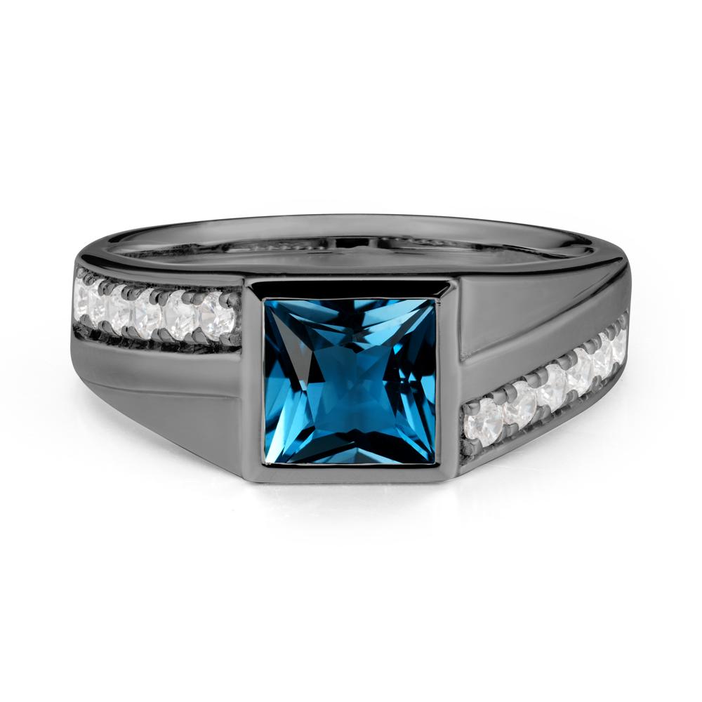 Geometric Men Wide Band London Blue Topaz Ring - LUO Jewelry #metal_black finish sterling silver