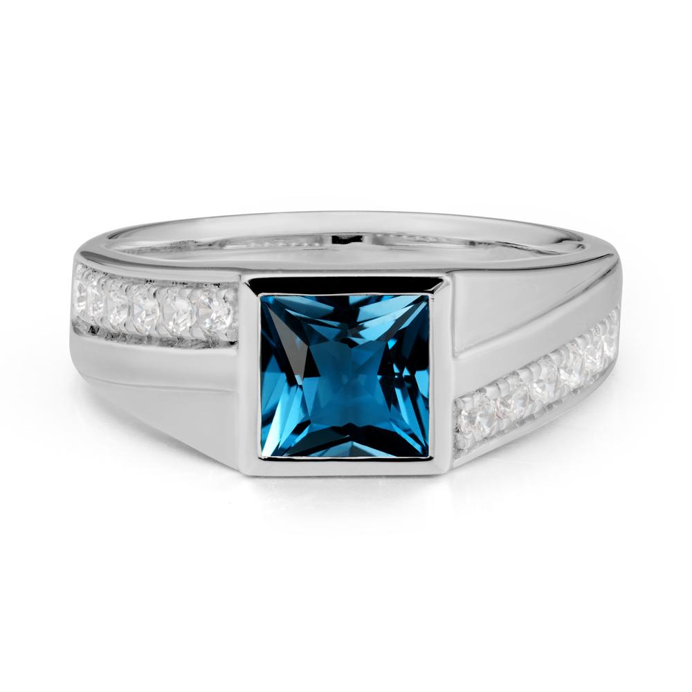 Geometric Men Wide Band London Blue Topaz Ring - LUO Jewelry #metal_platinum
