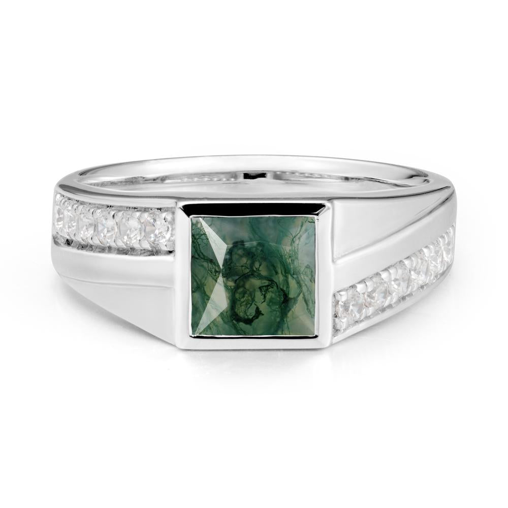 Men’S Square Moss Agate Ring with Pave Accents - LUO Jewelry #metal_18k white gold