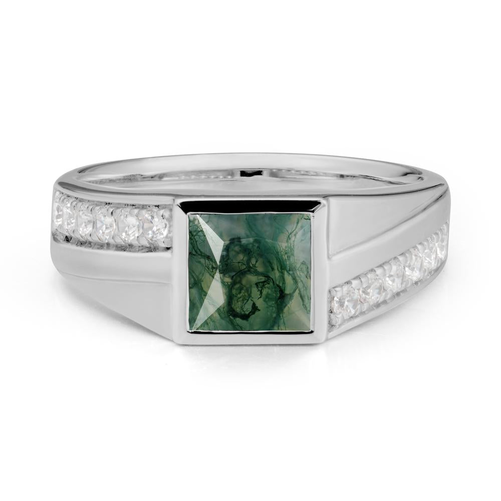 Men’S Square Moss Agate Ring with Pave Accents - LUO Jewelry #metal_platinum