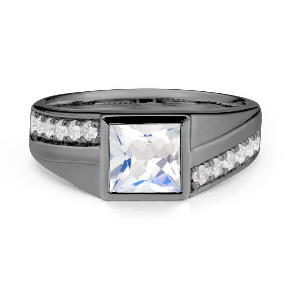 Wide Band Princess Moonstone Ring - LUO Jewelry #metal_black finish sterling silver