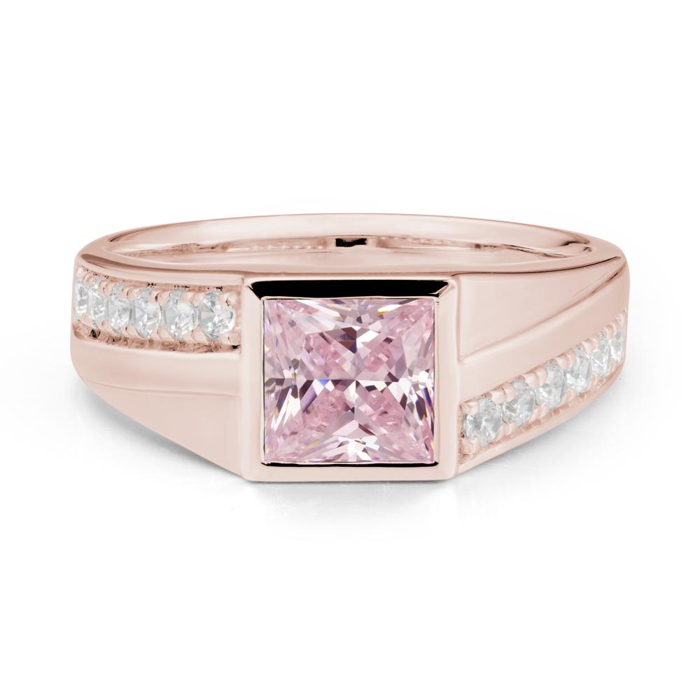 【弦交換代行+ピンクチューナー付属11959】Gypsy Rose PJタイプ Geometric Men Wide Band Pink Cubic Zirconia Ring | LUO