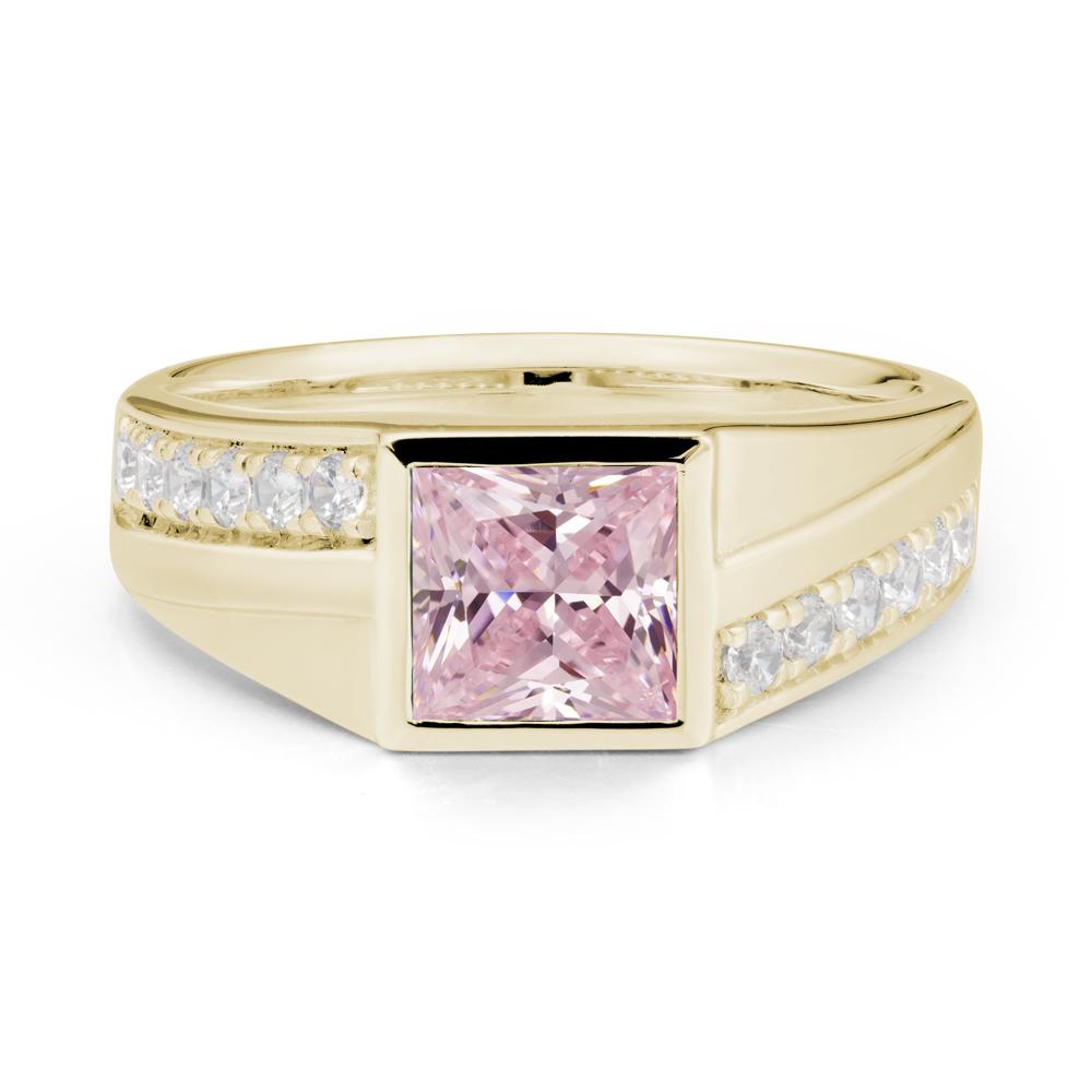 Geometric Men Wide Band Pink Cubic Zirconia Ring - LUO Jewelry #metal_14k yellow gold