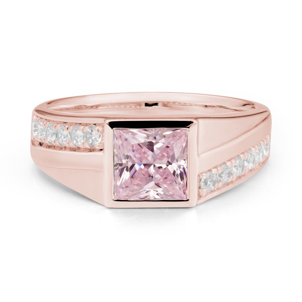 Geometric Men Wide Band Pink Cubic Zirconia Ring - LUO Jewelry #metal_18k rose gold