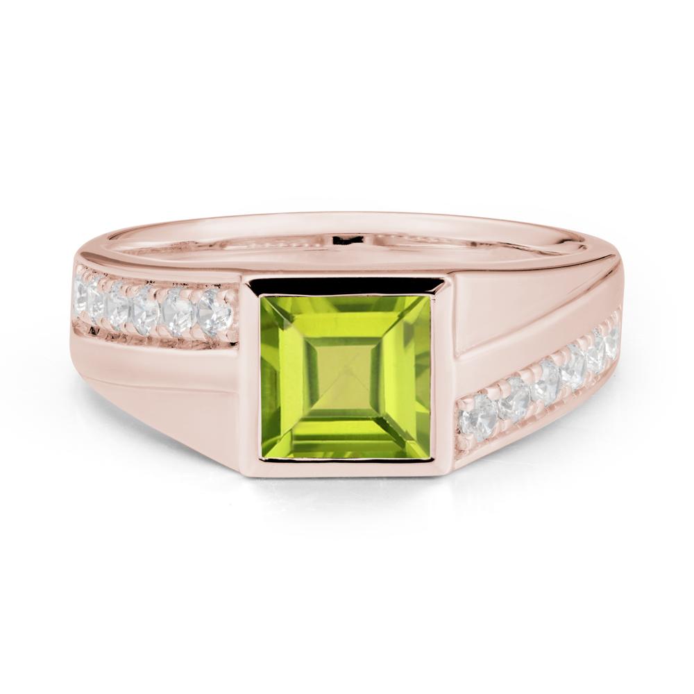 Men's Square Peridot Ring with Pave Accents - LUO Jewelry #metal_14k rose gold