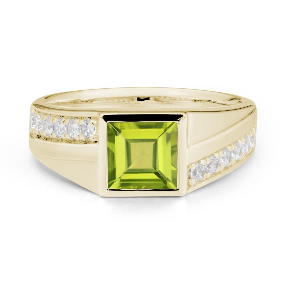 Men's Square Peridot Ring with Pave Accents - LUO Jewelry #metal_14k yellow gold