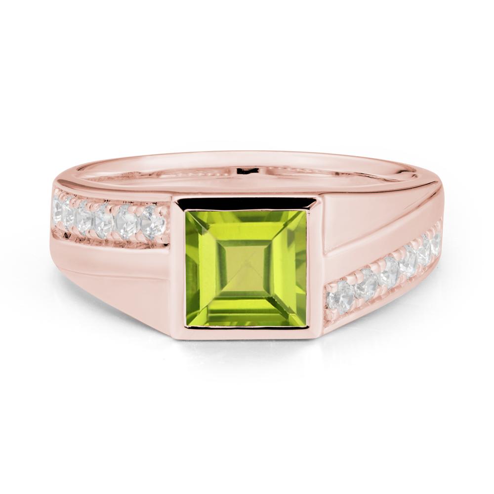 Men's Square Peridot Ring with Pave Accents - LUO Jewelry #metal_18k rose gold
