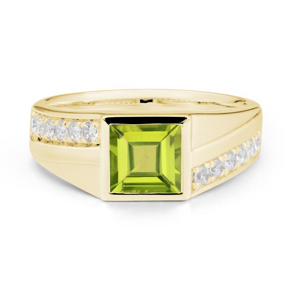 Men's Square Peridot Ring with Pave Accents - LUO Jewelry #metal_18k yellow gold