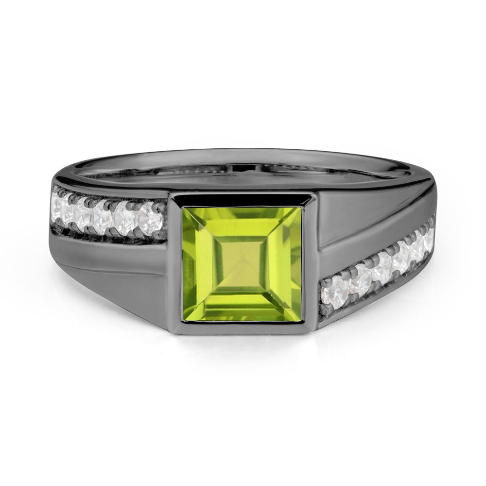 Men's Square Peridot Ring with Pave Accents - LUO Jewelry #metal_black finish sterling silver