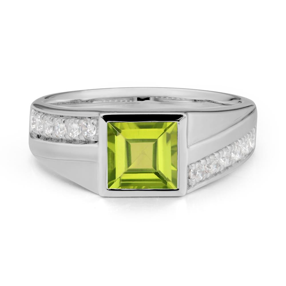 Men's Square Peridot Ring with Pave Accents - LUO Jewelry #metal_platinum