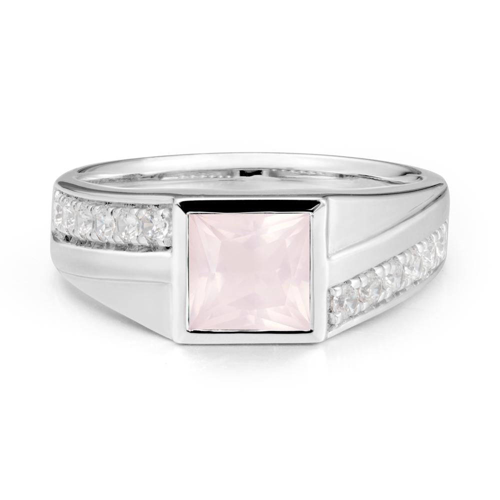 Wide Band Princess Rose Quartz Ring - LUO Jewelry #metal_14k white gold