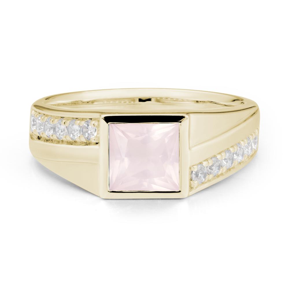 Wide Band Princess Rose Quartz Ring - LUO Jewelry #metal_14k yellow gold