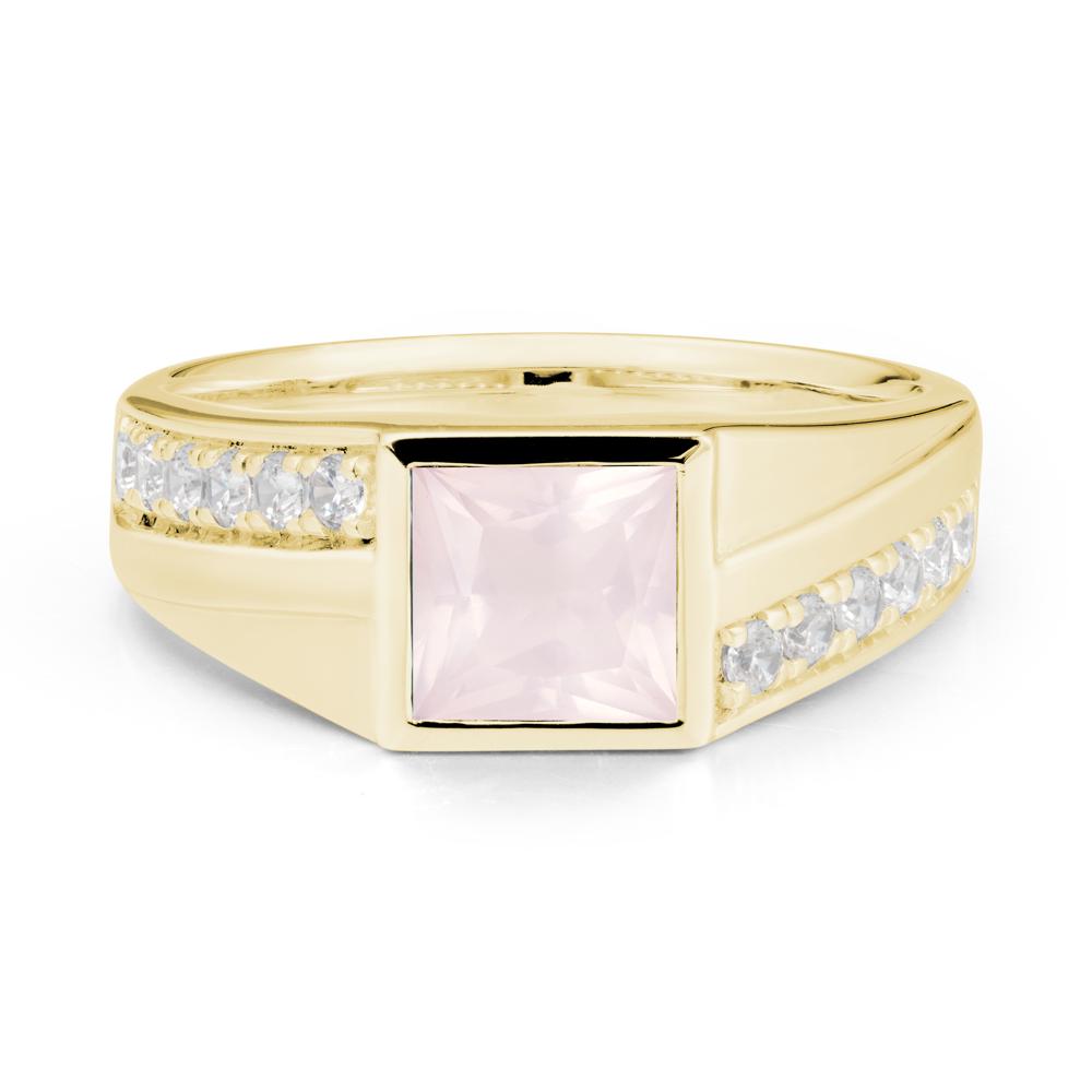 Wide Band Princess Rose Quartz Ring - LUO Jewelry #metal_18k yellow gold