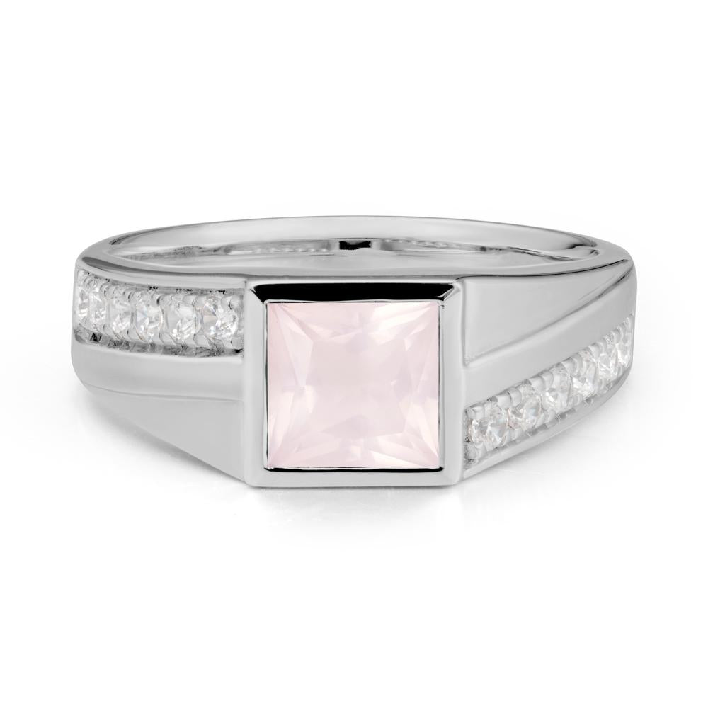Wide Band Princess Rose Quartz Ring - LUO Jewelry #metal_platinum