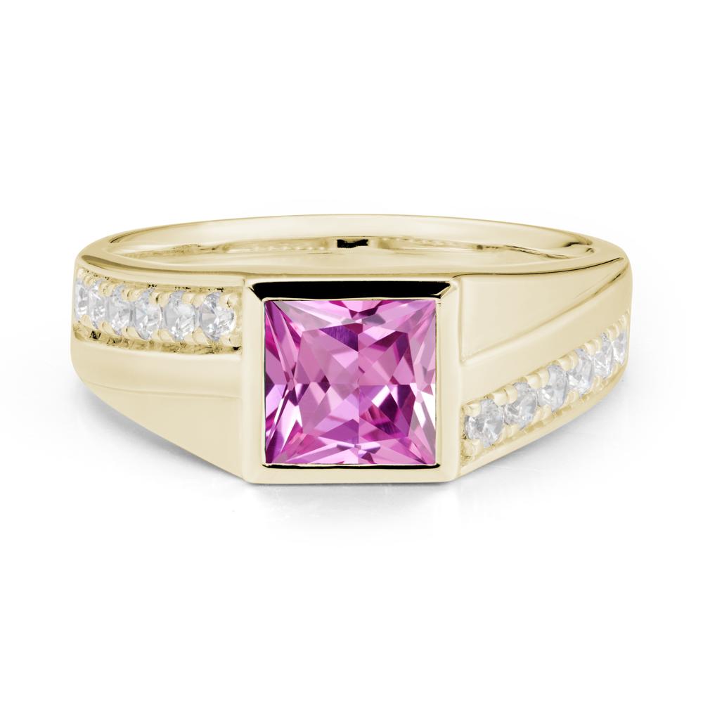 Geometric Men Wide Band Pink Sapphire Ring - LUO Jewelry #metal_14k yellow gold
