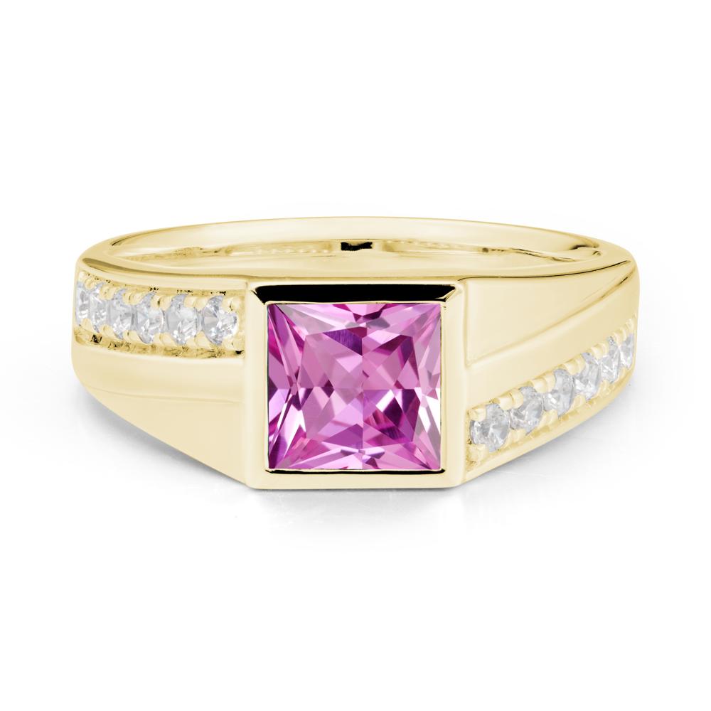 Geometric Men Wide Band Pink Sapphire Ring - LUO Jewelry #metal_18k yellow gold