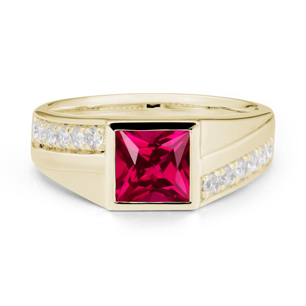 Men’S Square Ruby Ring with Pave Accents - LUO Jewelry #metal_14k yellow gold