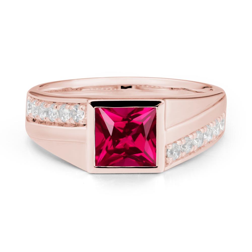 Men’S Square Ruby Ring with Pave Accents - LUO Jewelry #metal_18k rose gold