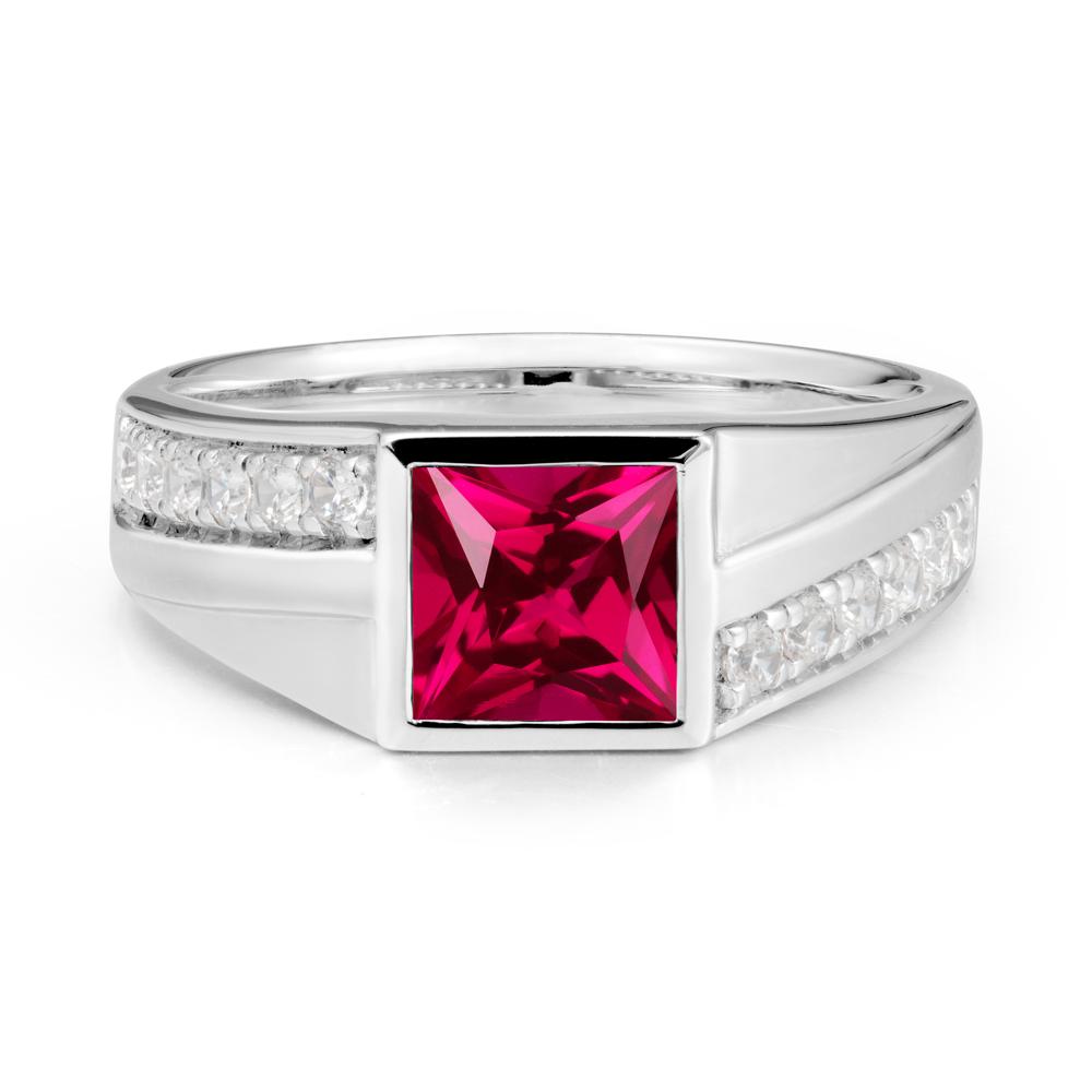 Men’S Square Ruby Ring with Pave Accents - LUO Jewelry #metal_18k white gold