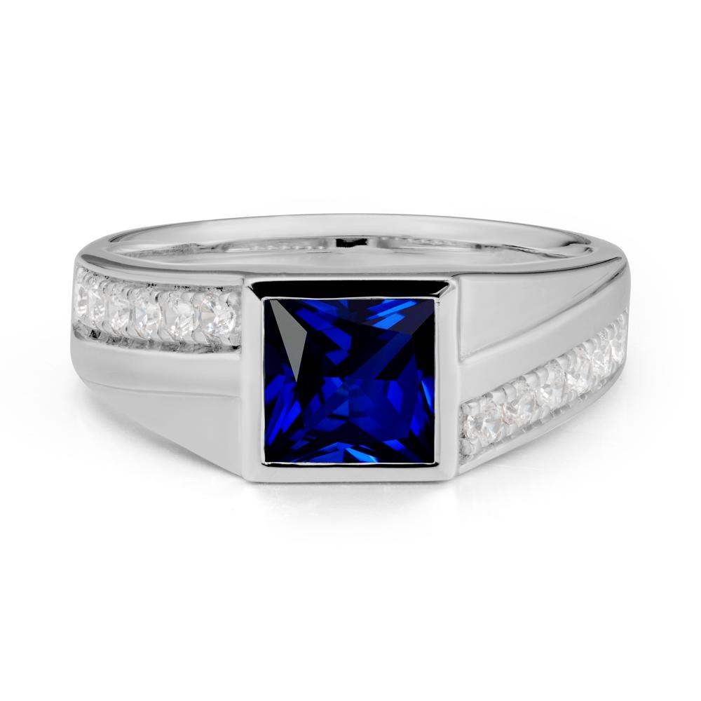 Wide Band Princess Sapphire Ring - LUO Jewelry #metal_platinum