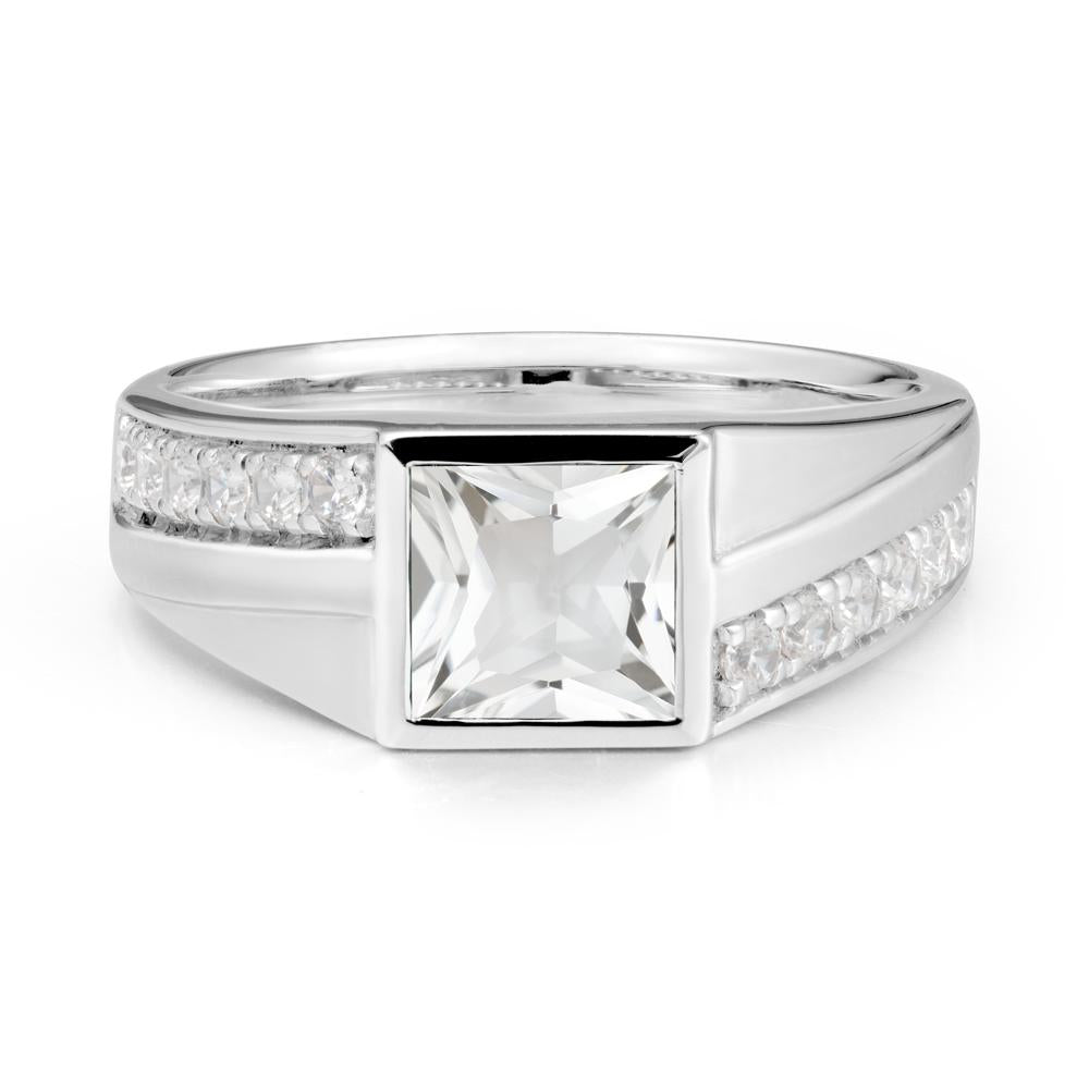 Geometric Men Wide Band White Topaz Ring - LUO Jewelry #metal_18k white gold