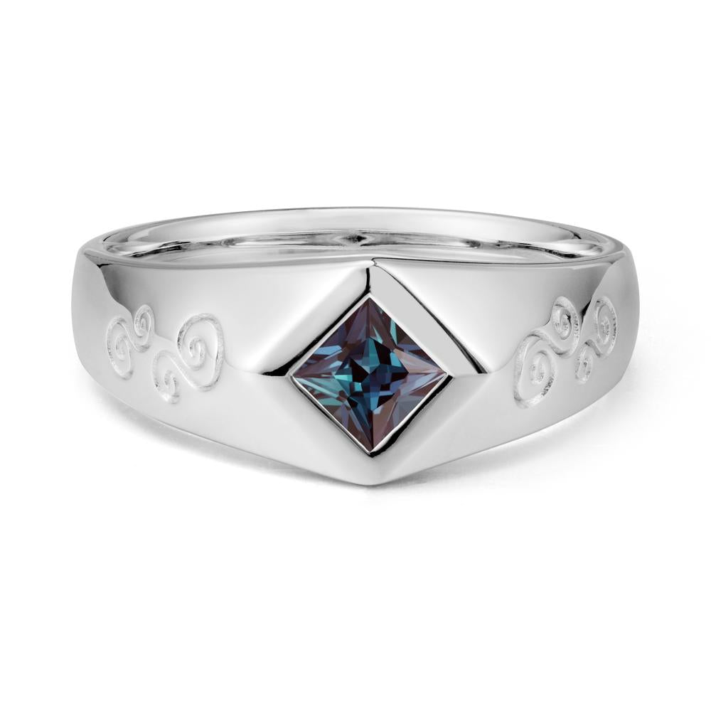 Wide Band Alexandrite Swirl Engraved Ring - LUO Jewelry #metal_14k white gold