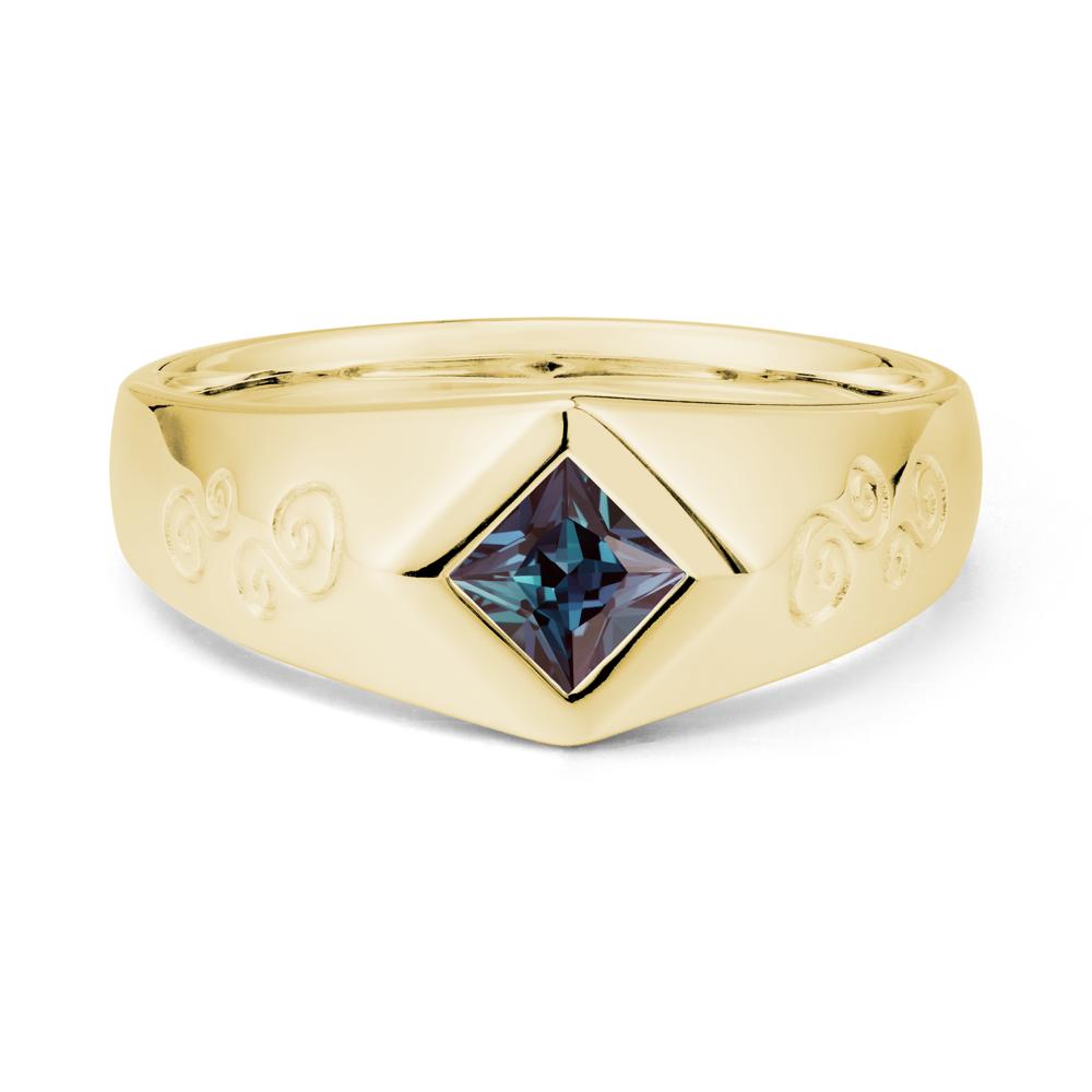 Wide Band Alexandrite Swirl Engraved Ring - LUO Jewelry #metal_18k yellow gold