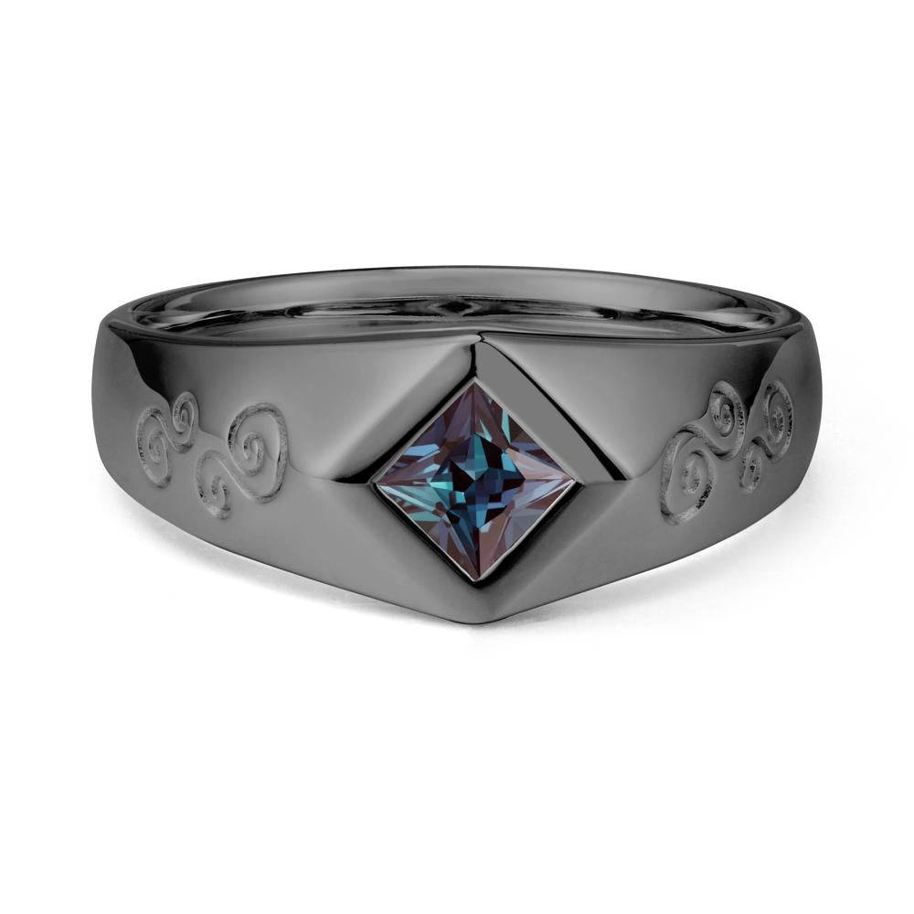 Wide Band Alexandrite Swirl Engraved Ring - LUO Jewelry #metal_black finish sterling silver