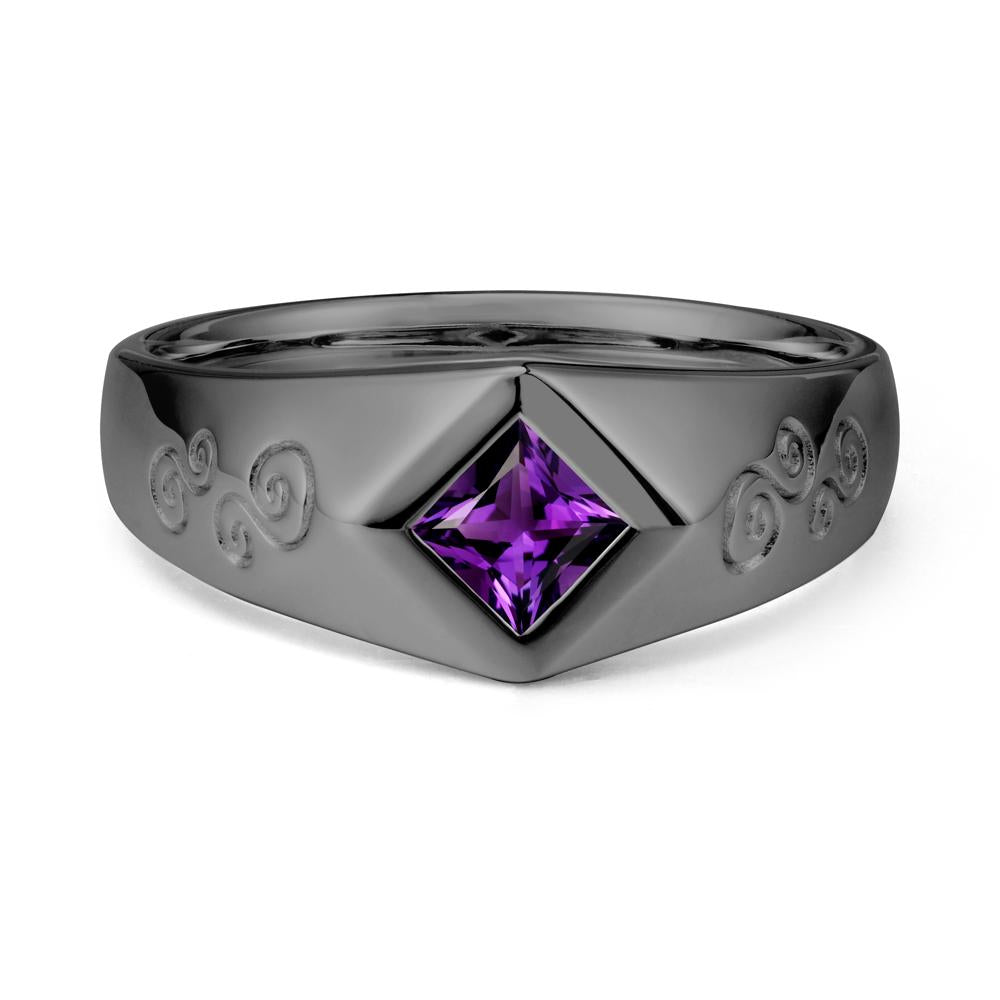 Men Amethyst Scroll Engraved Ring - LUO Jewelry #metal_black finish sterling silver