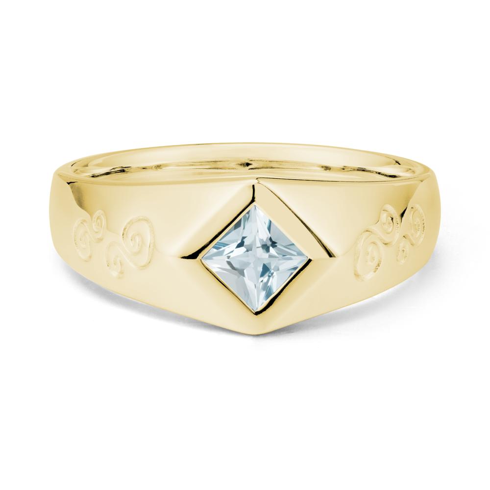Wide Band Princess Cut Aquamarine Ring - LUO Jewelry #metal_18k yellow gold