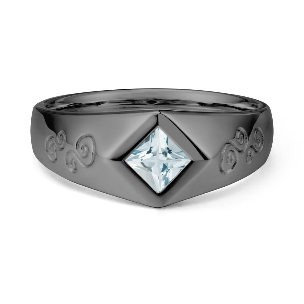 Wide Band Princess Cut Aquamarine Ring - LUO Jewelry #metal_black finish sterling silver
