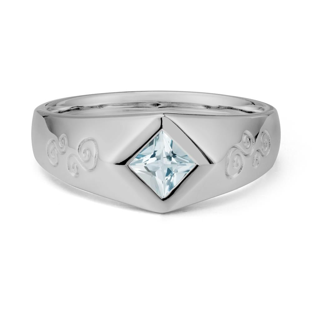 Wide Band Princess Cut Aquamarine Ring - LUO Jewelry #metal_platinum