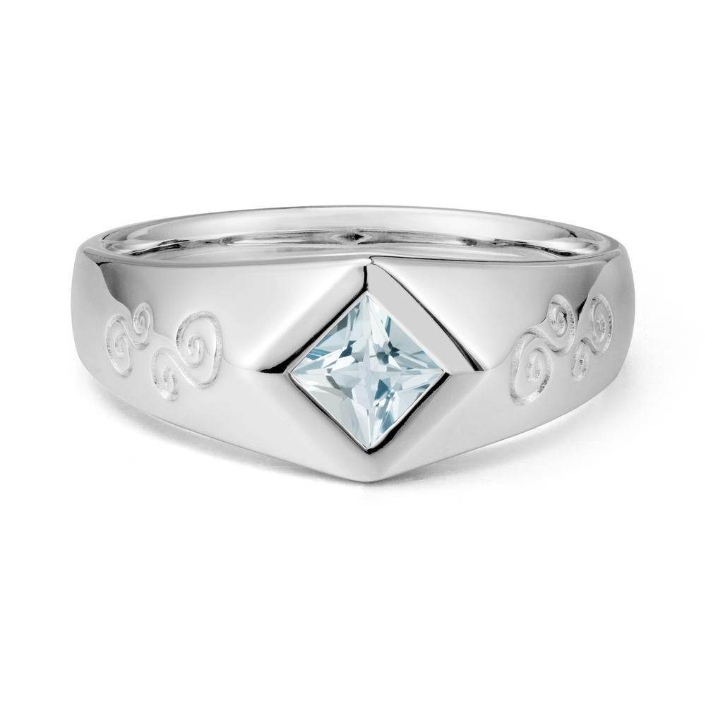 Wide Band Princess Cut Aquamarine Ring - LUO Jewelry #metal_sterling silver