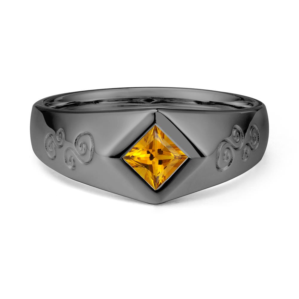 Wide Band Citrine Swirl Engraved Ring - LUO Jewelry #metal_black finish sterling silver