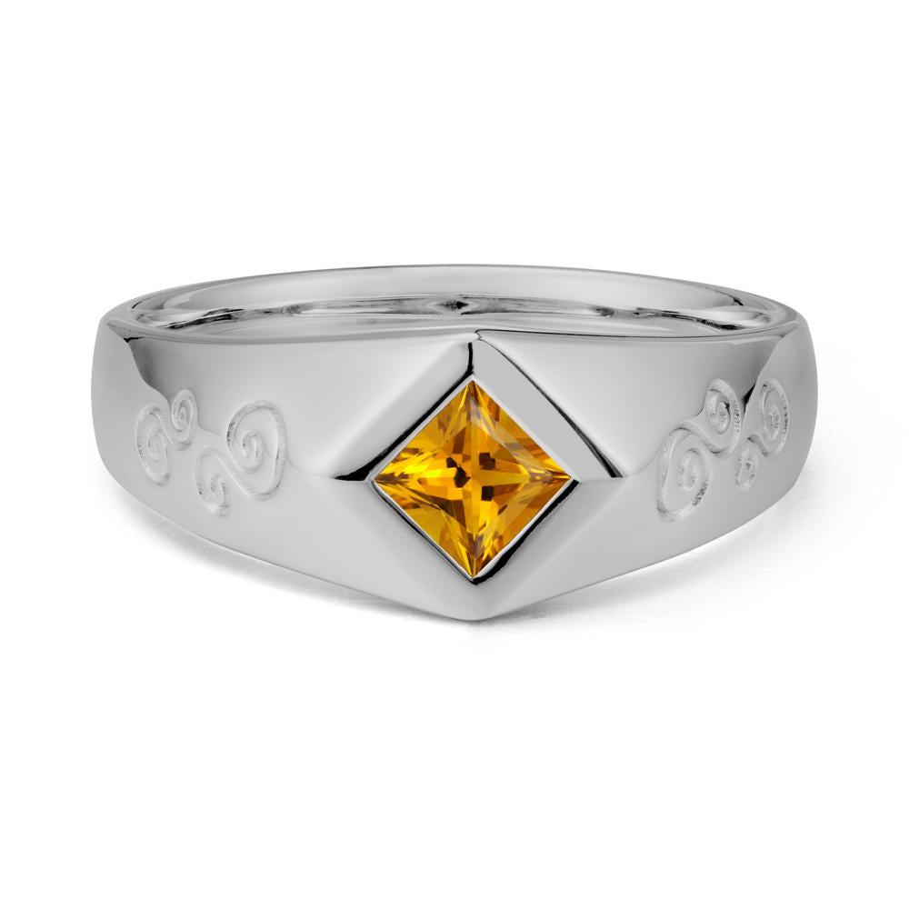 Wide Band Citrine Swirl Engraved Ring - LUO Jewelry #metal_platinum